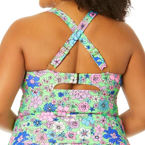 Salt + Cove Peony Party Molded-Cup X-Back Tankini Top Multicolor 1X(16/18) - Picture 2 of 9